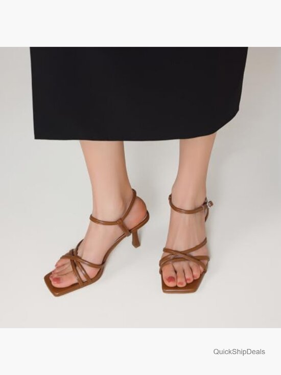 Women's Square Toe Kitten Heel Sandals with Ankle Strap - Picture 6 of 7